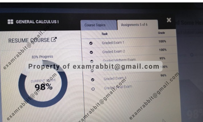 CALCULUS 98% RESULT WITH COURSE MARKS